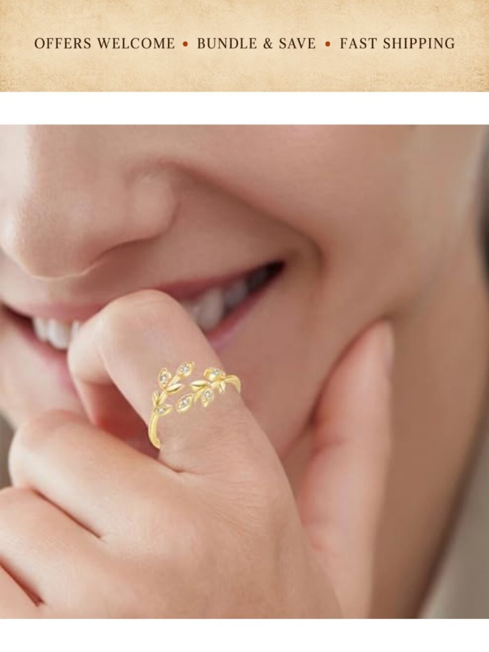 18K Gold Plated Stackable Rings Adjustable Open Cubic Zirconia - Picture 5 of 6
